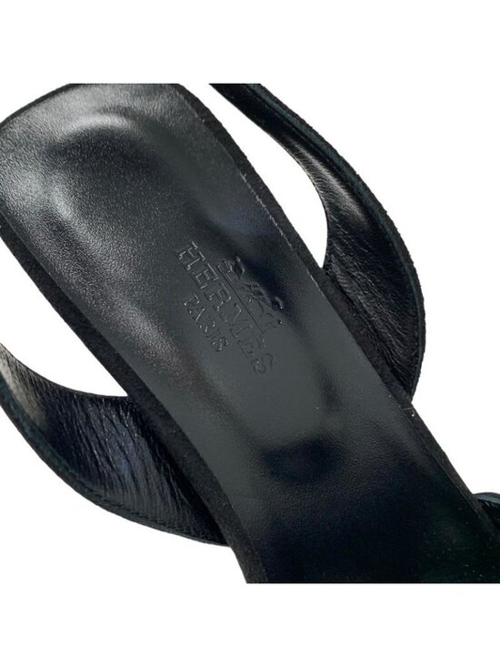 Hermes Crystal 105 Sandals Shoes Suede Black Silver Strap main image 7